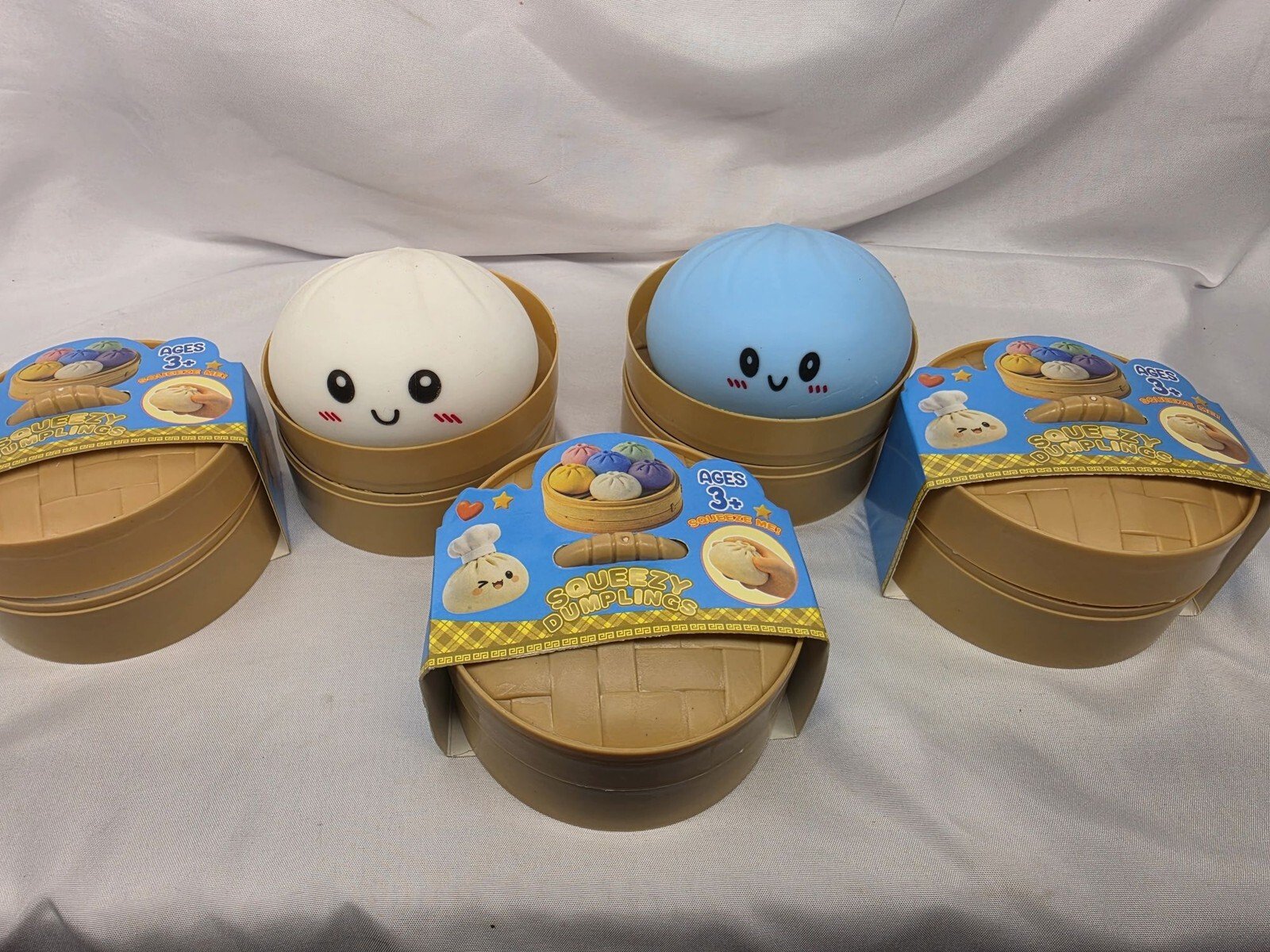 Squeezy Dumpling Squishy Sensory Fidget Toy with Bamboo Steamer Basket