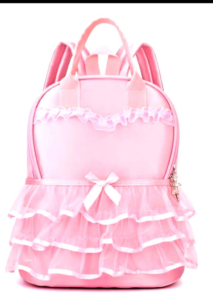 Girls Pink Solid Polyester Dance Backpack Zip Closure Ruffle Bow Top Ballerina