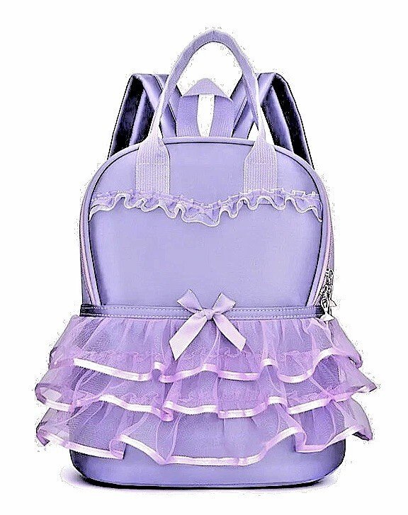 Girls Purple Solid Polyester Dance Backpack Zip Closure Ruffle Bow Top Ballerina