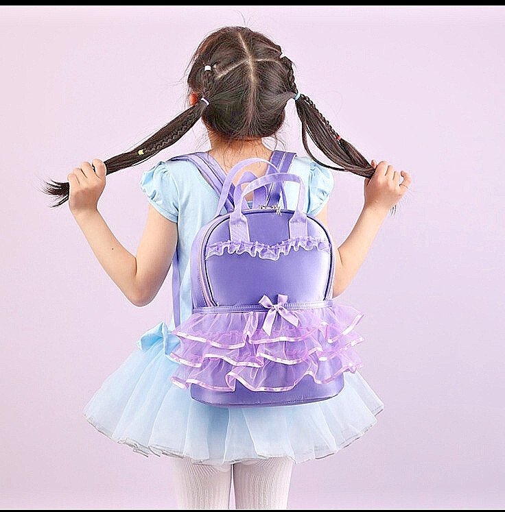 Girls Purple Solid Polyester Dance Backpack Zip Closure Ruffle Bow Top Ballerina - Image 3