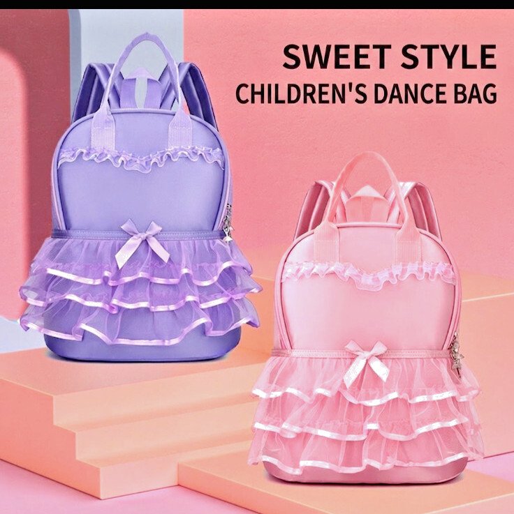 Girls Hot Pink Solid Polyester Dance Backpack Zipper Ruffle Bow Top Ballerina - Image 2