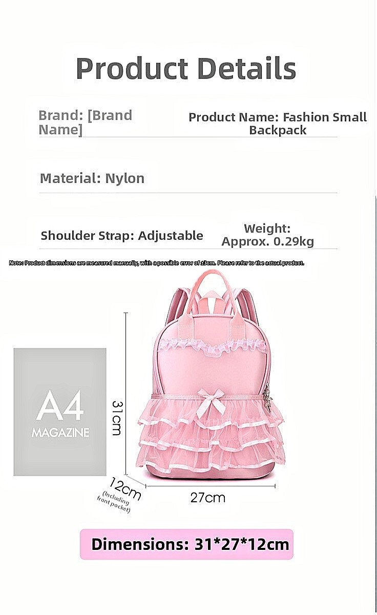 Girls Hot Pink Solid Polyester Dance Backpack Zipper Ruffle Bow Top Ballerina - Image 6