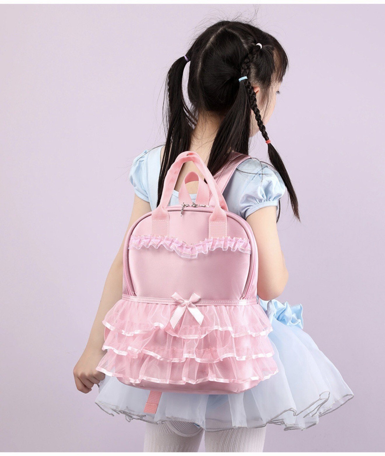 Girls Hot Pink Solid Polyester Dance Backpack Zipper Ruffle Bow Top Ballerina - Image 9