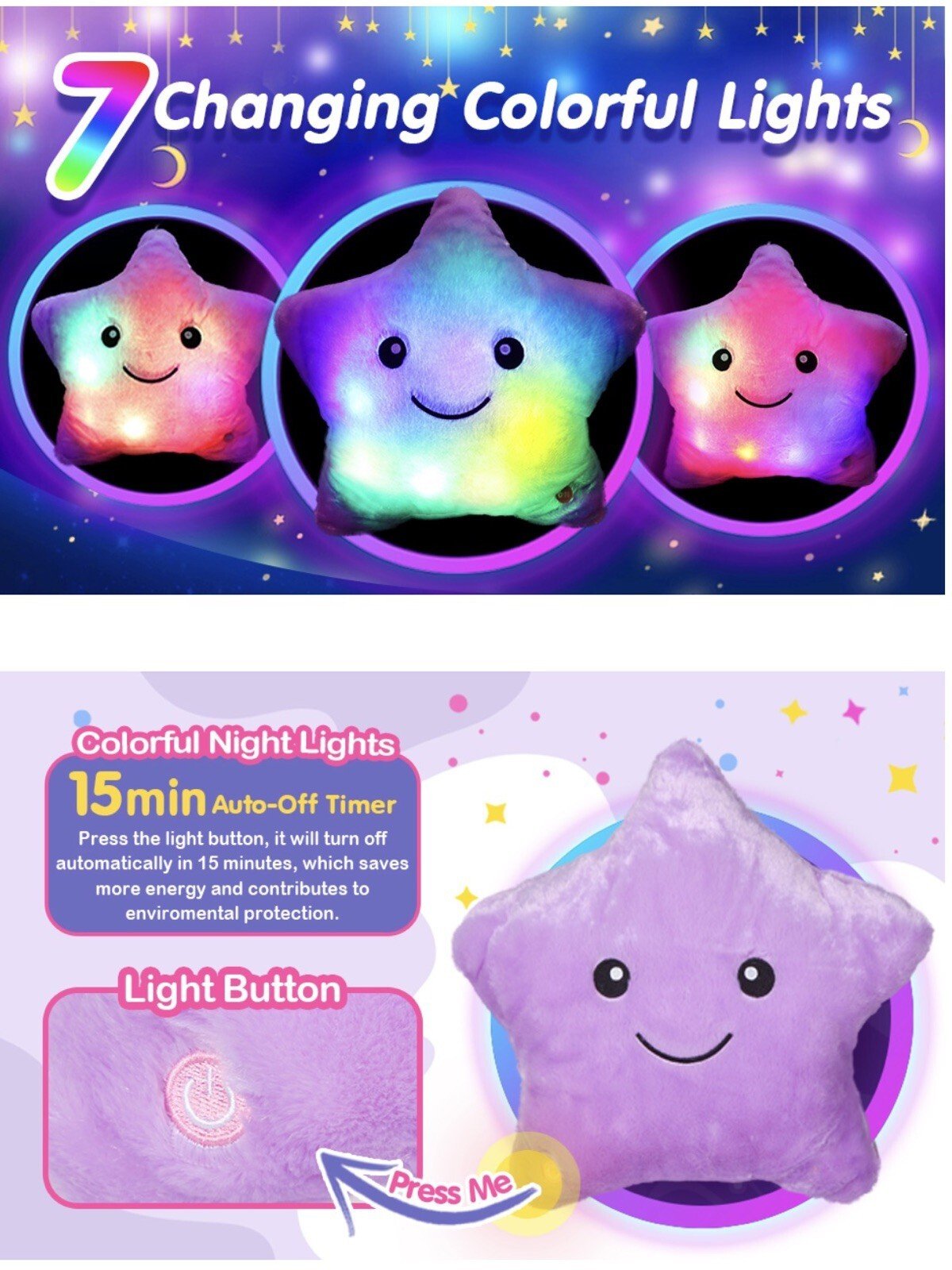 Purple Plush LED Soft Stuffed Cushion Night Light For Home Decor And Kids Gift - Image 5