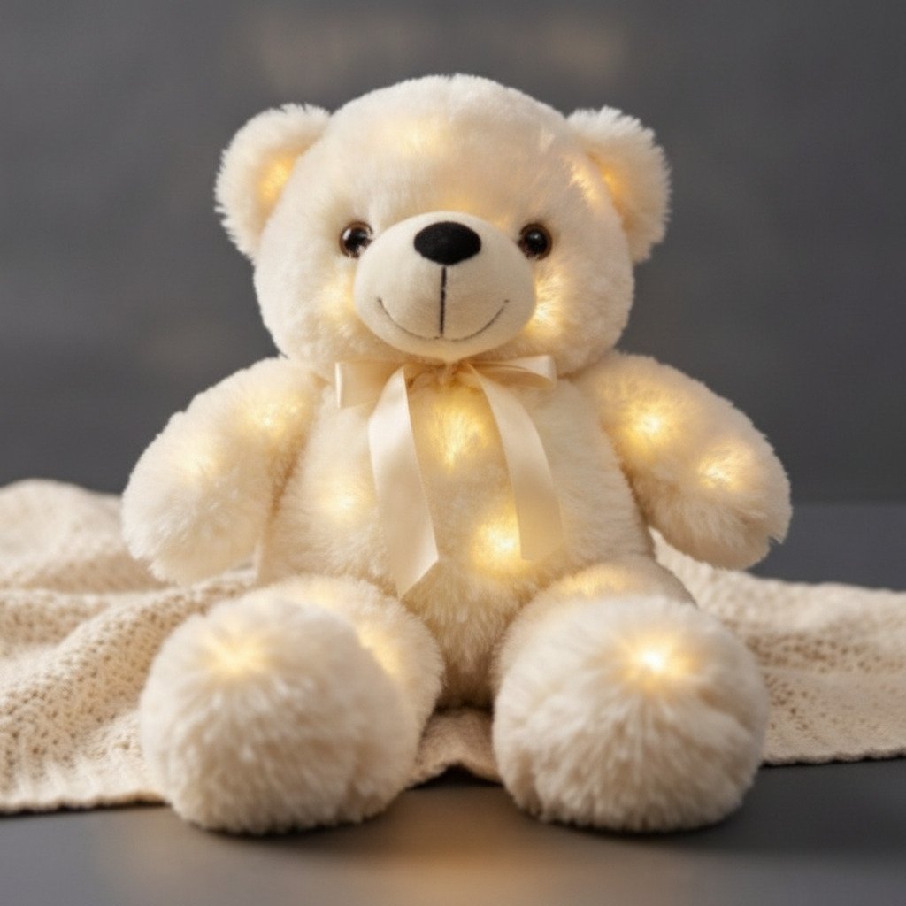 Light up White Teddy Bear LED Stuffed Animal Soft Nightlight Glow Bear Plush Toy