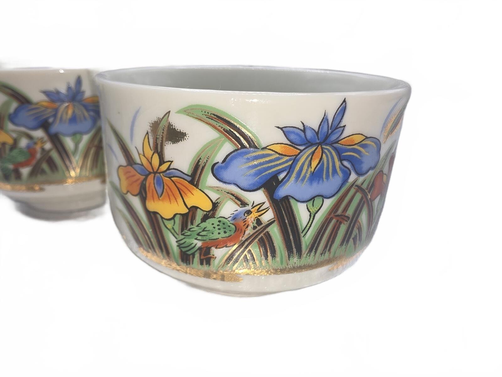Vintage Kutani Japan Iris Bird Porcelain Yunomi Tea Cups Set of 3 Gold - Image 3