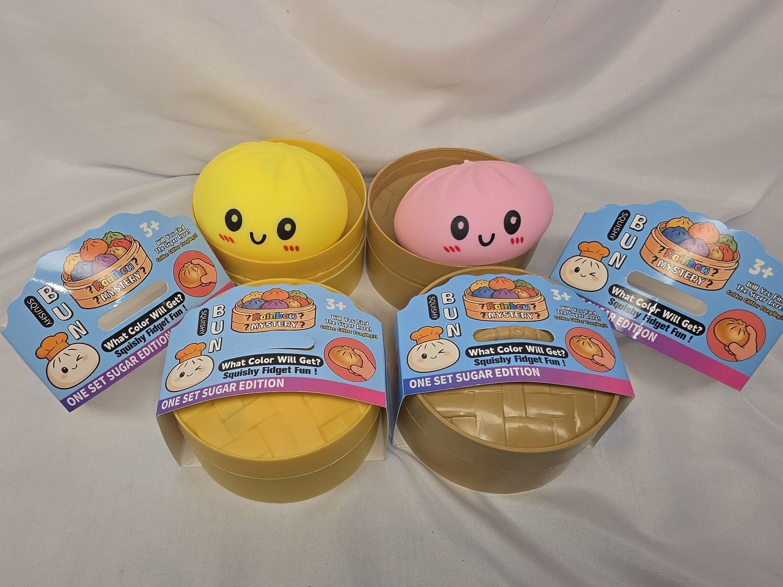 Squishy Bun Mystery Dumpling Fidget Toy Sugar Edition Steamer Basket Fun Gift