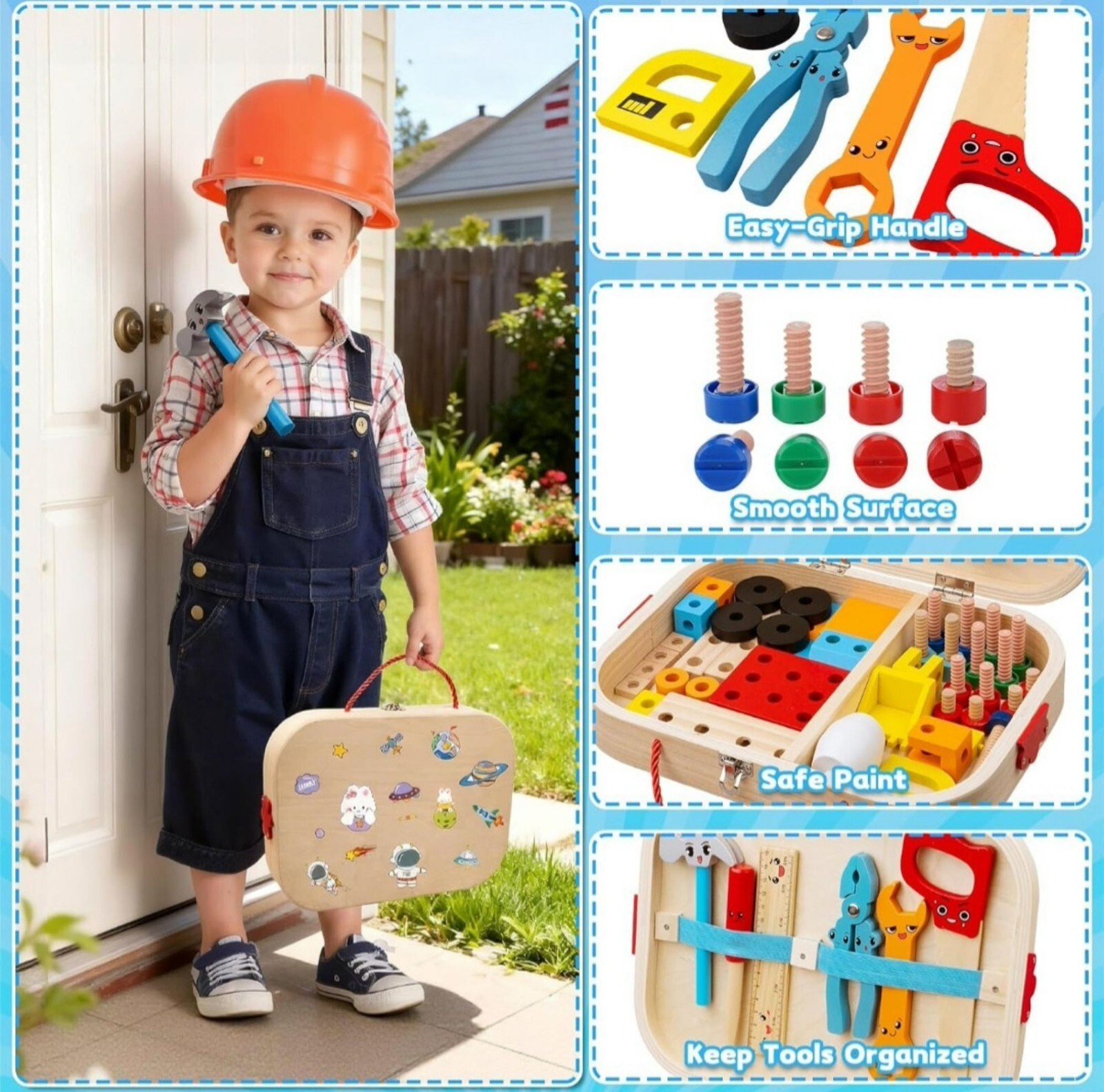 Kids Wooden Tool Set Building Kit Montessori STEM Educational Toy 3+ Fun Gift - Image 6