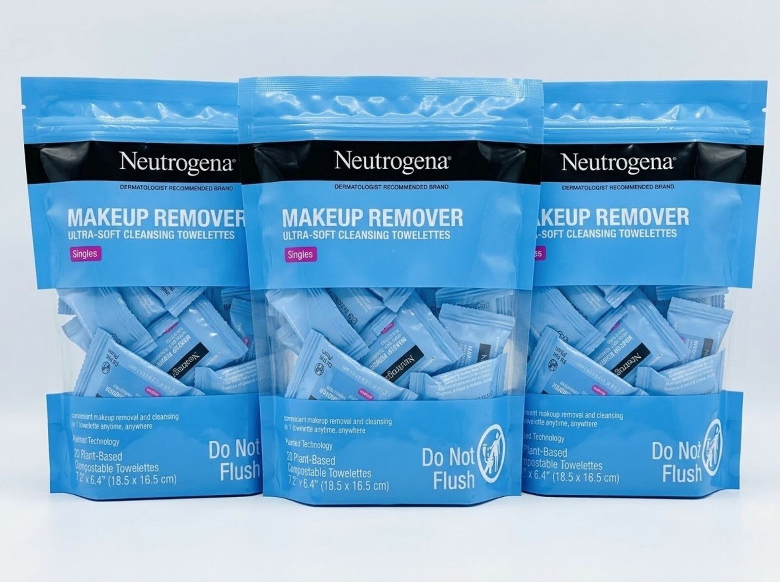 3 Pack Neutrogena Makeup Remover Ultra-Soft Cleansing Towelettes Singles