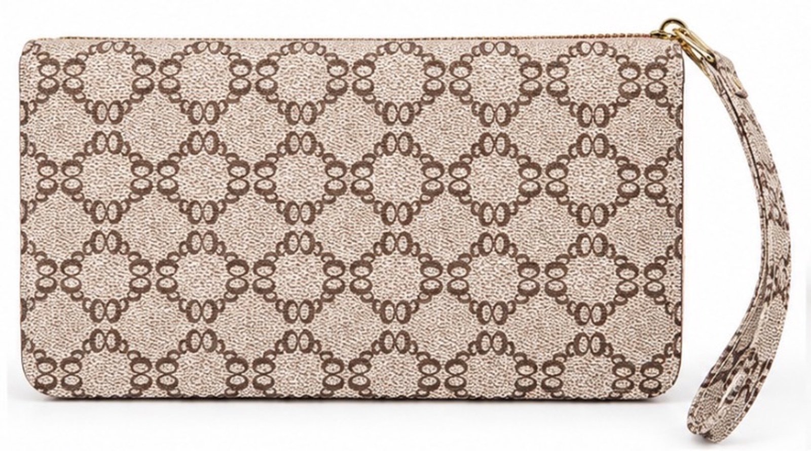 Womens Pink Brown Monogram Zip Around Wallet Wristlet Card Holder Coin Purse