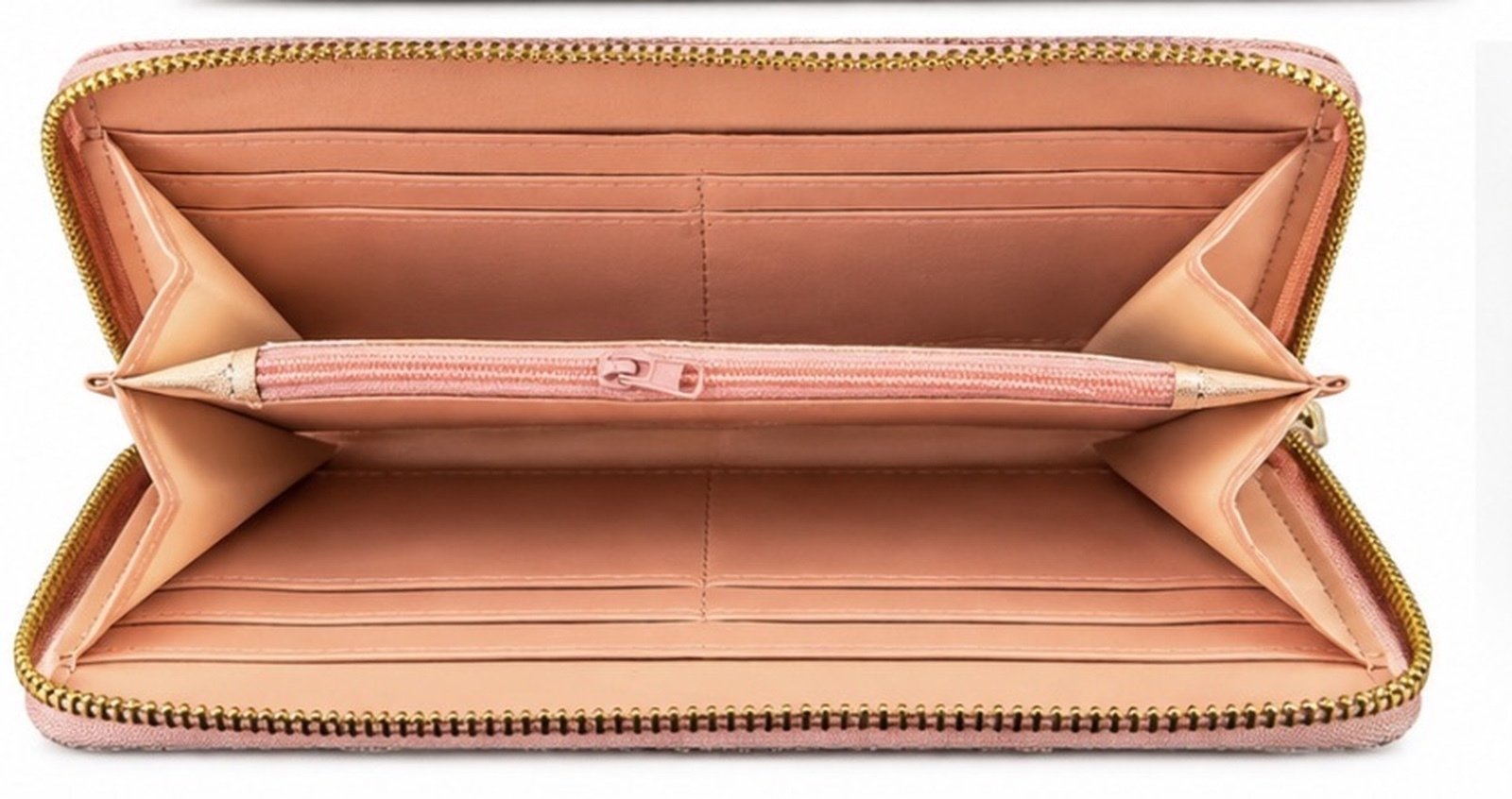 Womens Pink Brown Monogram Zip Around Wallet Wristlet Card Holder Coin Purse - Image 4