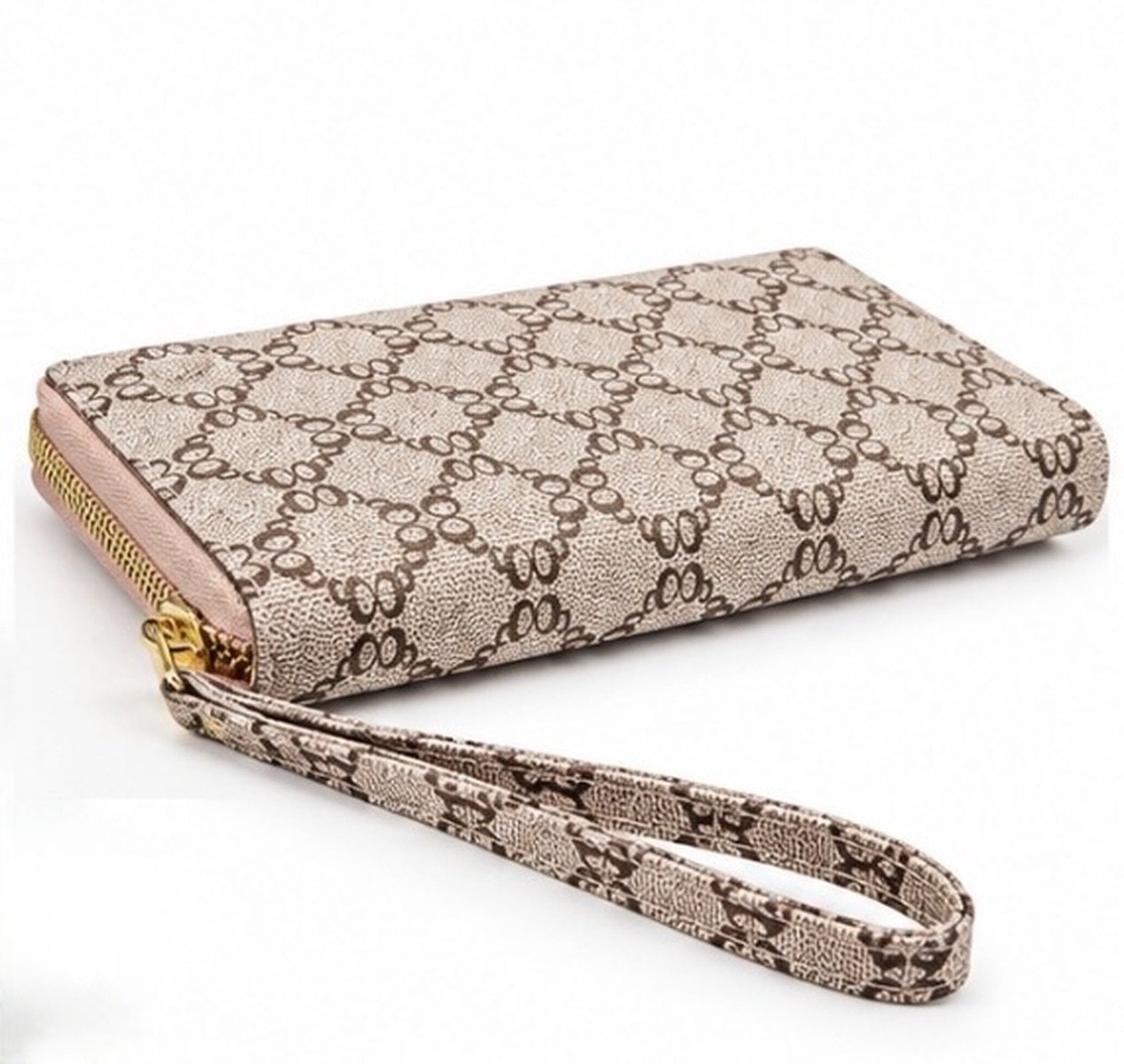 Womens Pink Brown Monogram Zip Around Wallet Wristlet Card Holder Coin Purse - Image 6