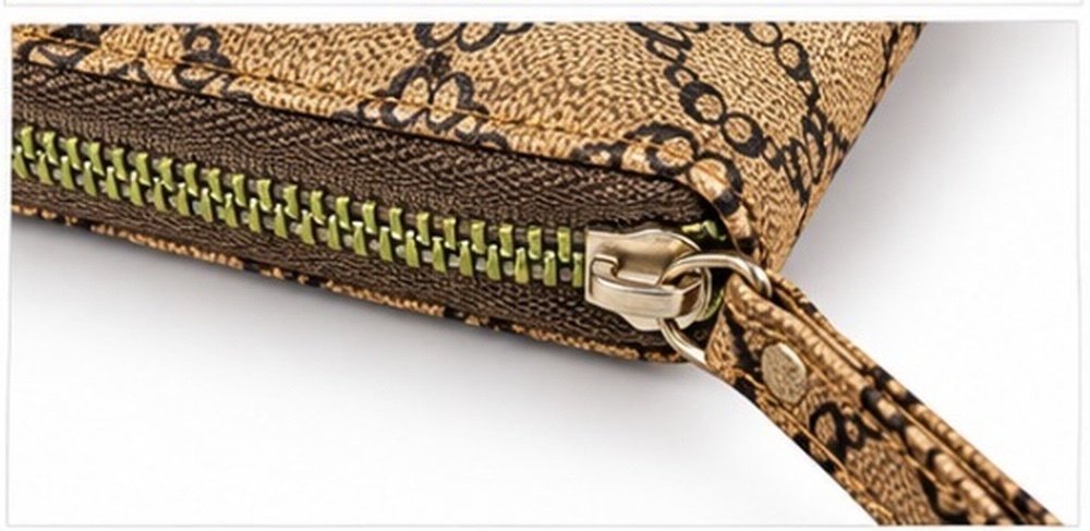 Womens Brown Tan Monogram Zip Around Wallet Wristlet Card Holder Coin Purse - Image 3
