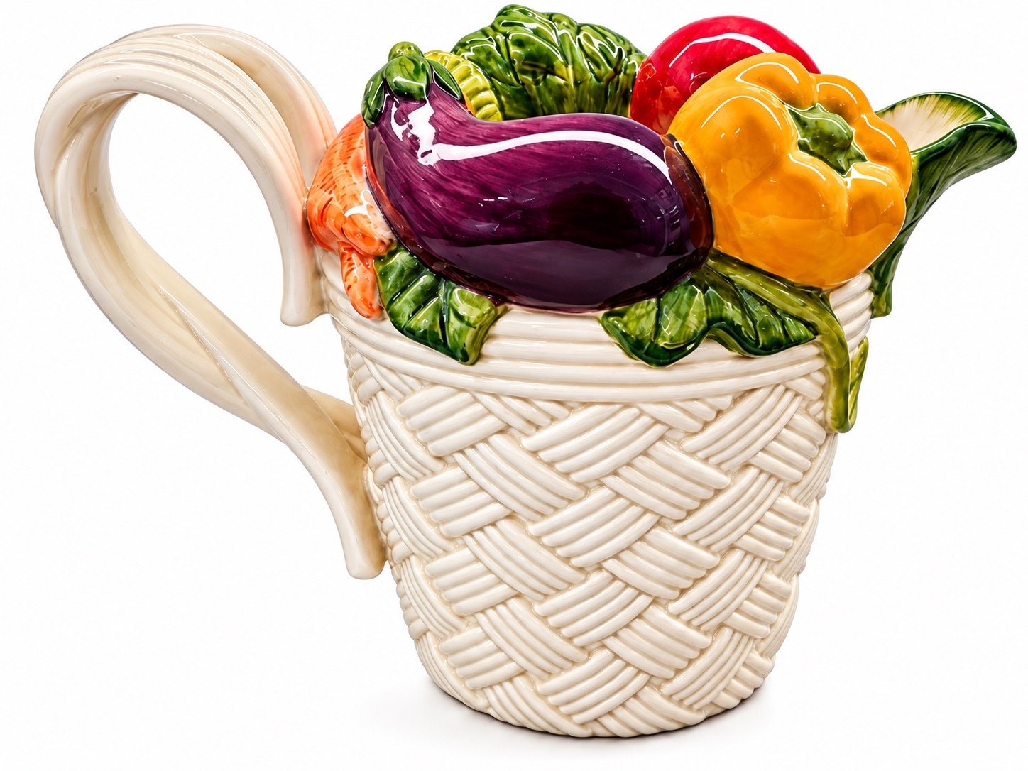 Fitz Floyd Vegetable Garden Basket Pitcher 1.5 Qt 1995 Ceramic 11” Vintage