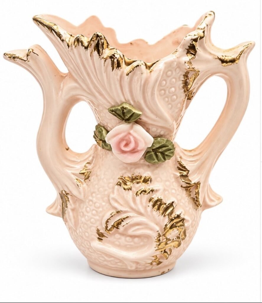 Vintage Empress Japan Pink Porcelain Vase Applied Rose Gold Gilt 4.5”
